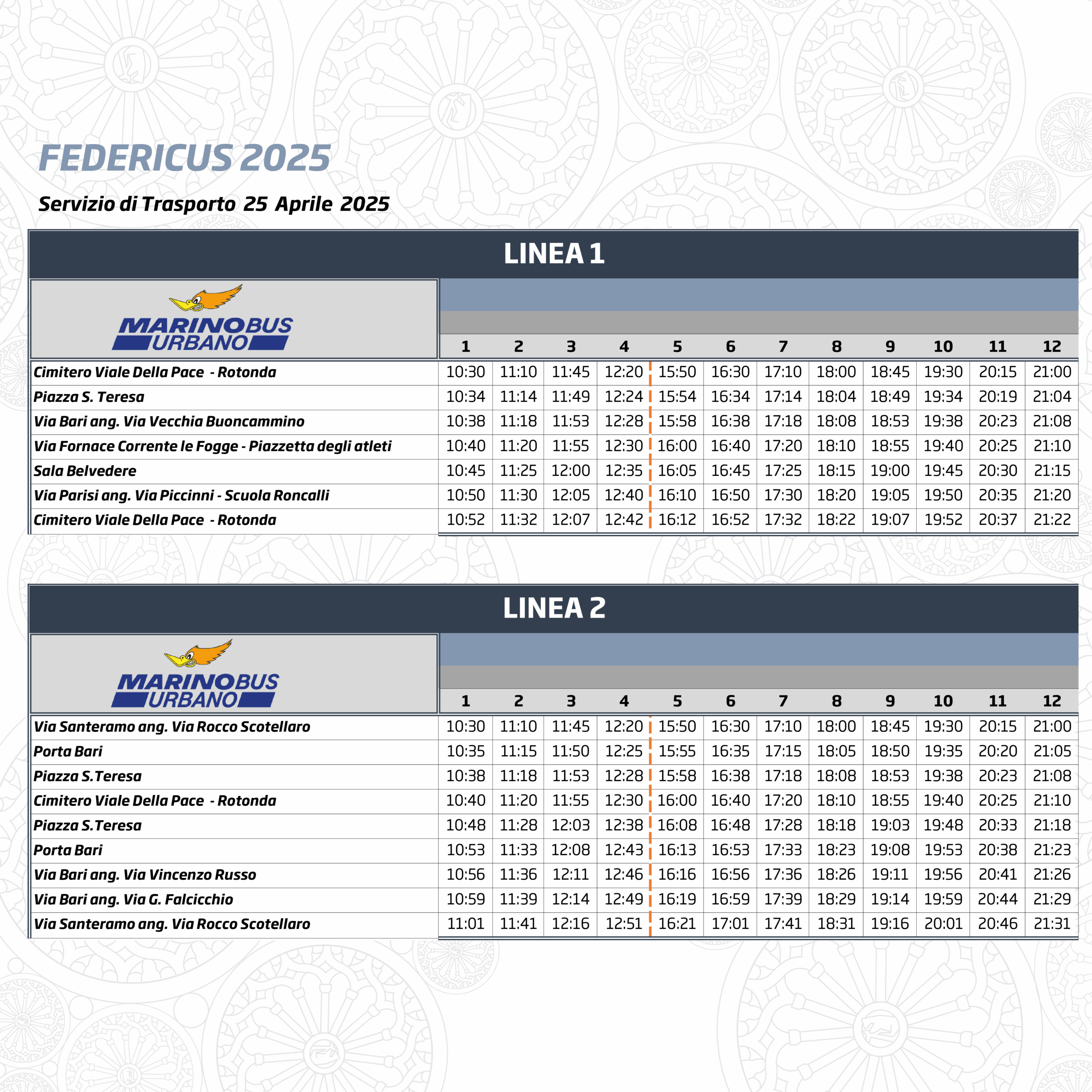 Tabella Orari Federicus 2024